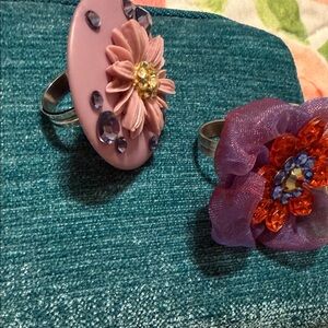 Floral Embellished Rings Set - Purple and Orange